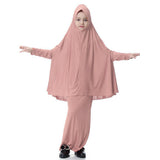 Maxbell Girl Muslim Islamic Long Sleeve Two-Piece Prayer Dress Abaya Dark Pink L