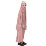 Maxbell Girl Muslim Islamic Long Sleeve Two-Piece Prayer Dress Abaya Dark Pink L
