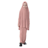 Maxbell Girl Muslim Islamic Long Sleeve Two-Piece Prayer Dress Abaya Dark Pink L