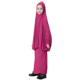 Girl Muslim Islamic Long Sleeve Two-Piece Prayer Dress Abaya Rose Red M