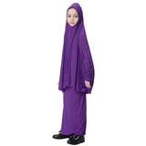 Girl Muslim Islamic Long Sleeve Two-Piece Prayer Dress Abaya Purple M