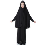 Girl Muslim Islamic Long Sleeve Two-Piece Prayer Dress Abaya Black L
