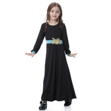 Maxbell Muslim Islamic Kids Girls Robe Long Sleeve Abaya O Neck Maxi Dress 2XL Black
