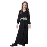 Maxbell Muslim Islamic Kids Girls Robe Long Sleeve Abaya O Neck Maxi Dress 2XL Black