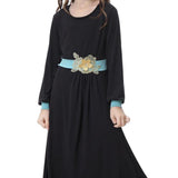 Maxbell Muslim Islamic Kids Girls Robe Long Sleeve Abaya O Neck Maxi Dress 2XL Black