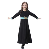 Maxbell Muslim Islamic Kids Girls Robe Long Sleeve Abaya O Neck Maxi Dress 2XL Black