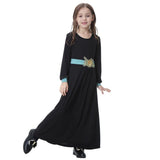 Maxbell Muslim Islamic Kids Girls Robe Long Sleeve Abaya O Neck Maxi Dress 2XL Black