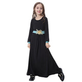 Maxbell Muslim Islamic Kids Girls Robe Long Sleeve Abaya O Neck Maxi Dress 2XL Black