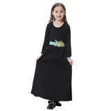 Maxbell Muslim Islamic Kids Girls Robe Long Sleeve Abaya O Neck Maxi Dress 2XL Black
