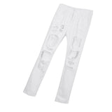 Maxbell Women's Skinny Large Hole Ripped Jeans Stretch Denim Distressed Pants S White