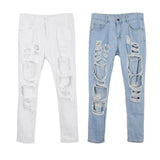 Maxbell Women's Skinny Large Hole Ripped Jeans Stretch Denim Distressed Pants S White