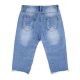 Lady Large Hole Destroyed Ripped Shorts Denim Hot Pants Jeans M Light blue