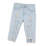 Maxbell Lady Large Hole Destroyed Ripped Shorts Denim Hot Pants Jeans 2XL Retro blue