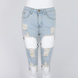 Maxbell Lady Large Hole Destroyed Ripped Shorts Denim Hot Pants Jeans 2XL Retro blue