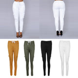 Maxbell Women Trousers Casual Pants Elastic Mid Waist Pocket Pencil Pants S White