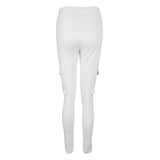 Maxbell Women Trousers Casual Pants Elastic Mid Waist Pocket Pencil Pants S White