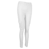 Maxbell Women Trousers Casual Pants Elastic Mid Waist Pocket Pencil Pants S White