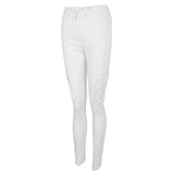 Maxbell Women Trousers Casual Pants Elastic Mid Waist Pocket Pencil Pants S White