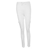 Maxbell Women Trousers Casual Pants Elastic Mid Waist Pocket Pencil Pants S White