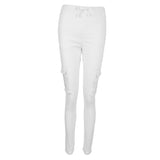 Maxbell Women Trousers Casual Pants Elastic Mid Waist Pocket Pencil Pants S White