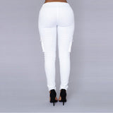 Maxbell Women Trousers Casual Pants Elastic Mid Waist Pocket Pencil Pants M White