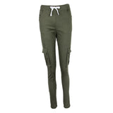 Maxbell Women Trousers Casual Pants Elastic Mid Waist Pocket Pencil Pants M Green