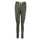 Maxbell Women Trousers Casual Pants Elastic Mid Waist Pocket Pencil Pants M Green