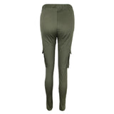 Maxbell Women Trousers Casual Pants Elastic Mid Waist Pocket Pencil Pants M Green