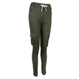 Maxbell Women Trousers Casual Pants Elastic Mid Waist Pocket Pencil Pants L Green