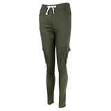 Maxbell Women Trousers Casual Pants Elastic Mid Waist Pocket Pencil Pants L Green