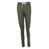 Maxbell Women Trousers Casual Pants Elastic Mid Waist Pocket Pencil Pants L Green