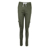 Maxbell Women Trousers Casual Pants Elastic Mid Waist Pocket Pencil Pants L Green