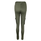 Maxbell Women Trousers Casual Pants Elastic Mid Waist Pocket Pencil Pants L Green