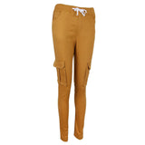 Maxbell Women Trousers Casual Pants Elastic Mid Waist Pocket Pencil Pants S Khaki