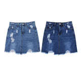 Maxbell High Waisted Ripped Denim Skirt Distressed Jean Skirt Slim Fit M Navy Blue