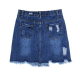 Maxbell High Waisted Ripped Denim Skirt Distressed Jean Skirt Slim Fit M Navy Blue