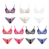 Maxbell Sexy Women Sheer Lace Bra Panties Thong Lingerie Set Nightwear Purple