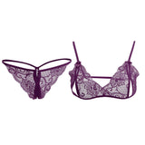 Maxbell Sexy Women Sheer Lace Bra Panties Thong Lingerie Set Nightwear Purple