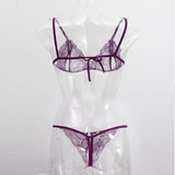 Maxbell Sexy Women Sheer Lace Bra Panties Thong Lingerie Set Nightwear Purple