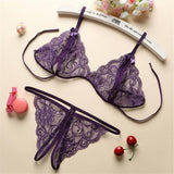 Maxbell Sexy Women Sheer Lace Bra Panties Thong Lingerie Set Nightwear Purple