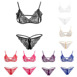 Maxbell Sexy Women Sheer Lace Bra Panties Thong Lingerie Set Nightwear Purple