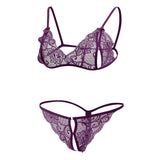Maxbell Sexy Women Sheer Lace Bra Panties Thong Lingerie Set Nightwear Purple