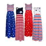 Maxbell Women Casual Stars and Stripes Prints Sleeveless Maxi Tank Dress L Style 1