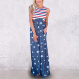 Maxbell Women Casual Stars and Stripes Prints Sleeveless Maxi Tank Dress S Style 2