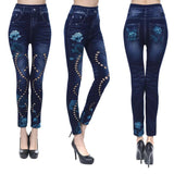 Women Skinny Denim Jeans Leggings High Waisted Floral Holes Casual Pant XL