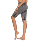 Women Stretch Mesh Pocket Gym Skinny Yoga Mid Shorts Half Pants S Gray