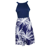 Maxbell Women's Floral Sleeveless Off-Shoulder Party Prom Swing Dress Blue White M