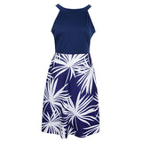 Maxbell Women's Floral Sleeveless Off-Shoulder Party Prom Swing Dress Blue White M