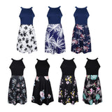Maxbell Women's Floral Sleeveless Off-Shoulder Party Prom Swing Dress Blue White M