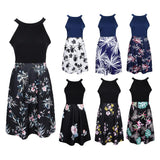 Maxbell Women's Floral Sleeveless Off-Shoulder Party Prom Swing Dress Blue White M
